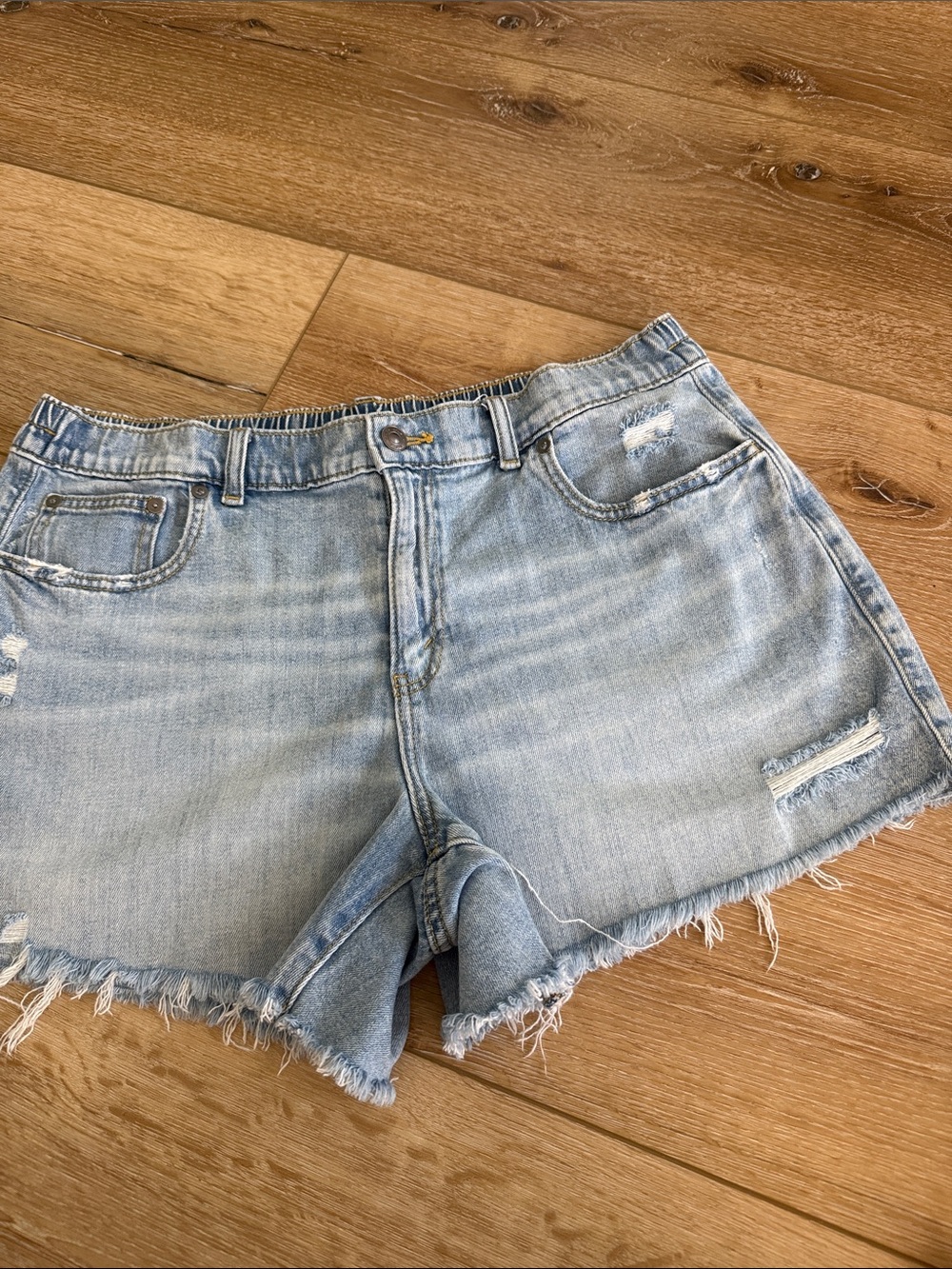aerie Light Blue Distressed Denim Frayed-Hem Shorts